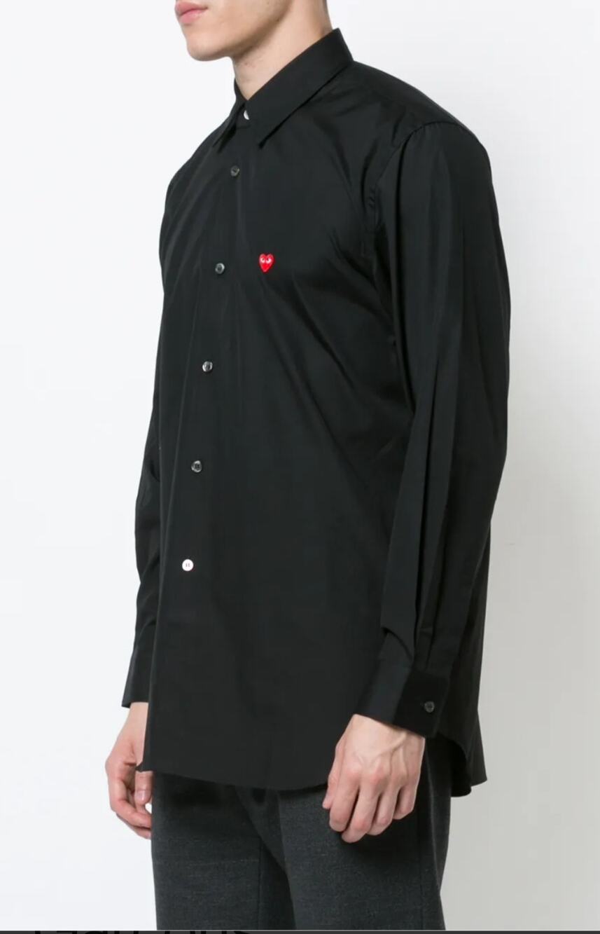 5714)Comes des Garçons Play Men Black Heart Red Button Up Long Sleeve Shirt S